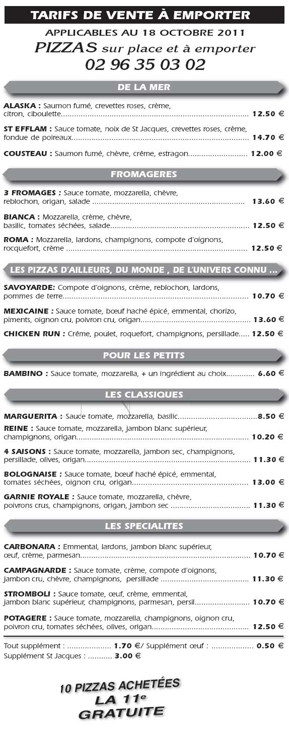 Tarifs crepes
